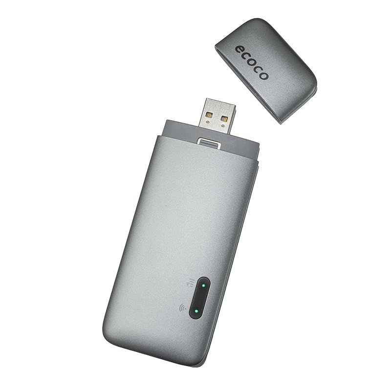 【ecoco】1年間 ギガ 付 USB型 スティック Wi-Fi 契約不要 月額費用無し バッテリー レス ギガ リチャージ 可能 (ミッドナイトブルー， 100GB/365日) (グレー， 100GB/365日)