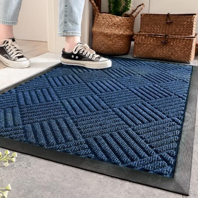玄関マット 屋外 滑り止め 泥落としマット ドアマット カーペット 耐磨耗性 マット シンプル 業務用 家庭用 お手入れ簡単(ブルー・60*90cm)