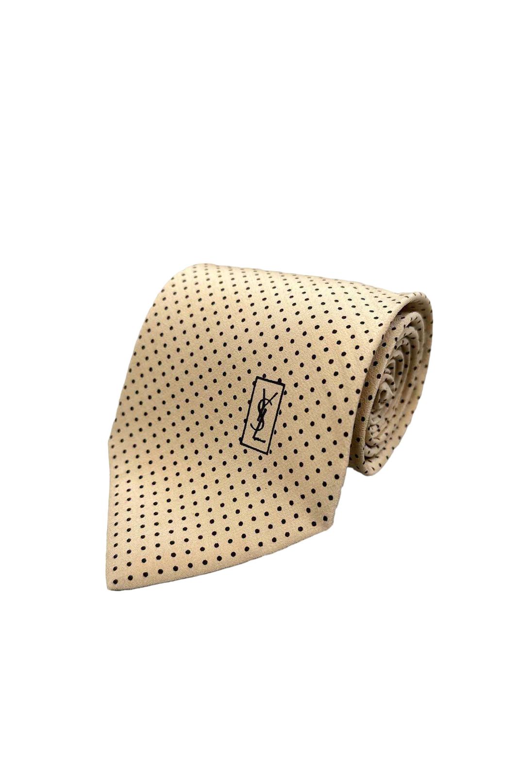 Made in ITALY YVESSAINTLAURENT dot silk tie イヴサンローラン ネクタイ 総柄 ドット柄 ベージュ系 ヴィンテージ ネ 買