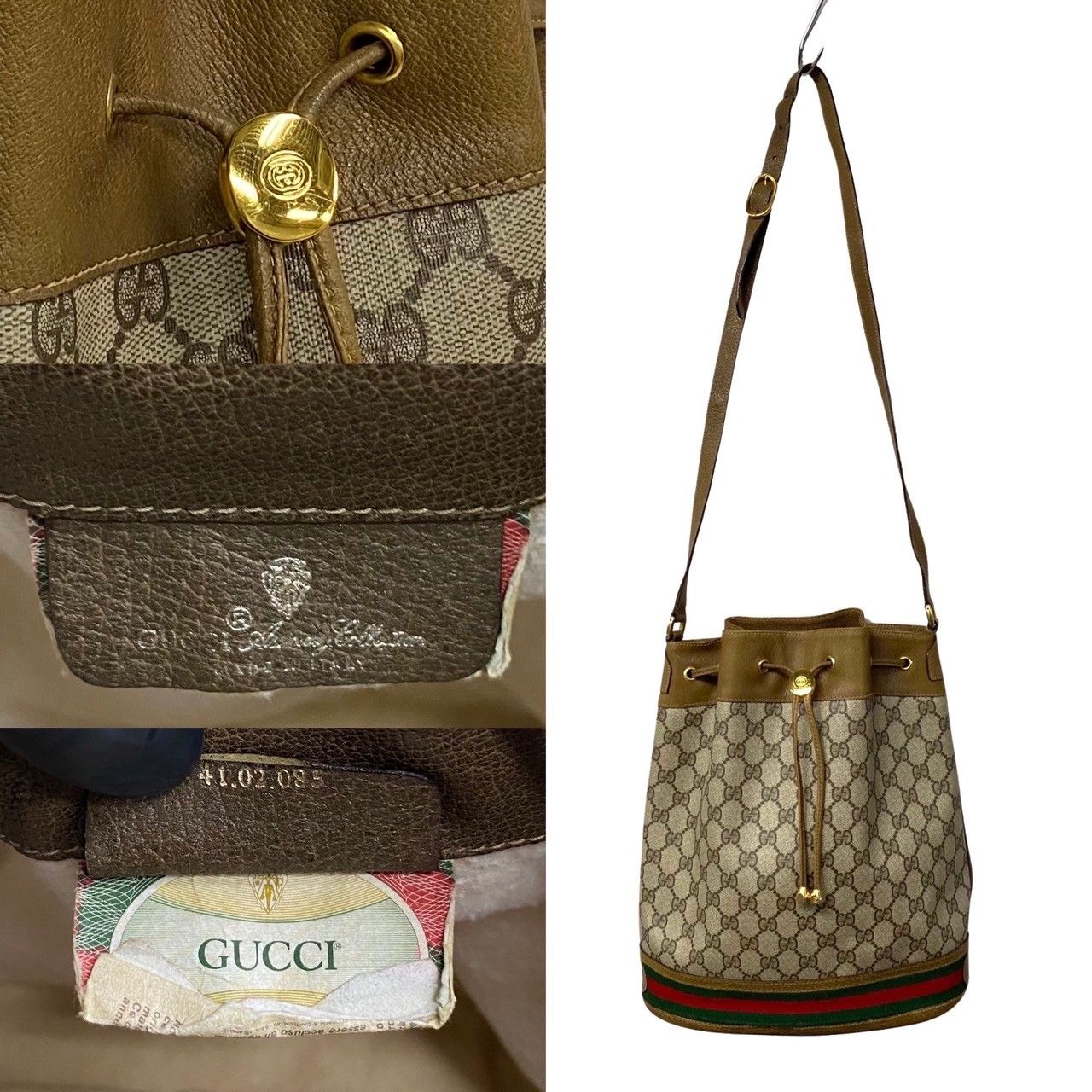 極 美品 GUCCI グッチ オールドグッチ ヴィンテージ シェリーライン GG ロゴ 金具 レザー 巾着 ショルダーバッグ ブラウン 28491 -  メルカリ