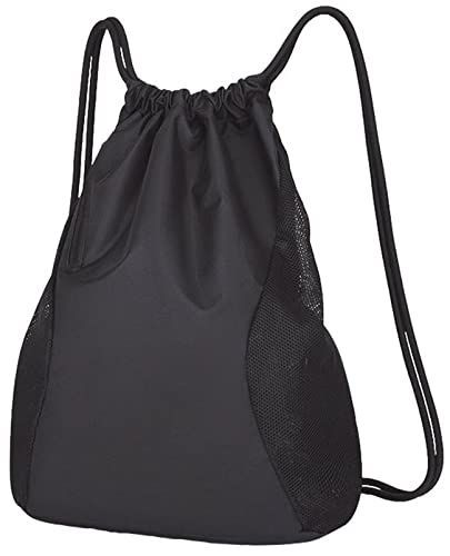ブラック [Aquamie] ナップサック ジムサック 無地 メッシュ 巾着 部活 スポーツ ジム 学生 体操服 リュック 大容量 50×35cm (ブラック)