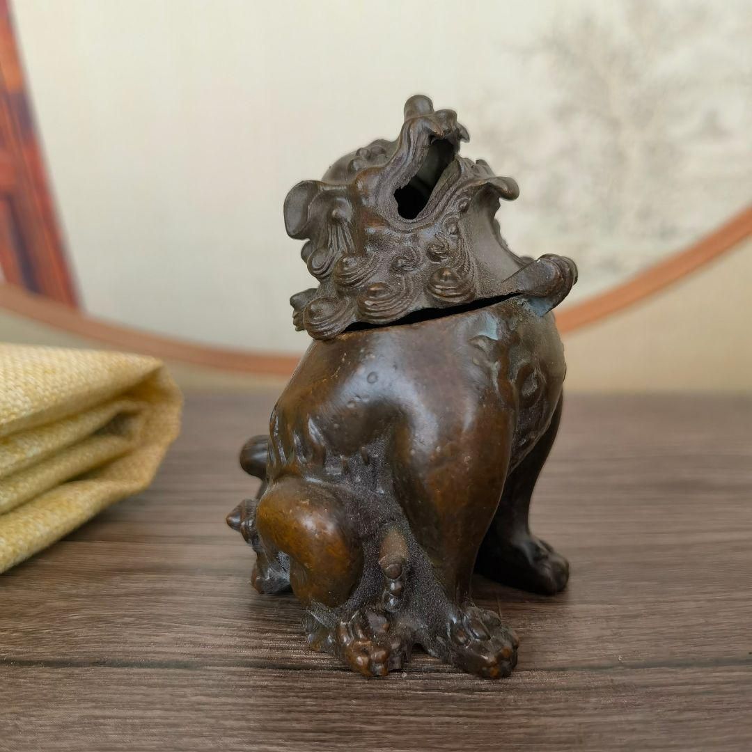 瑞獣が天にかって吼える獅子香炉 工芸品美術品 置物 釘谷