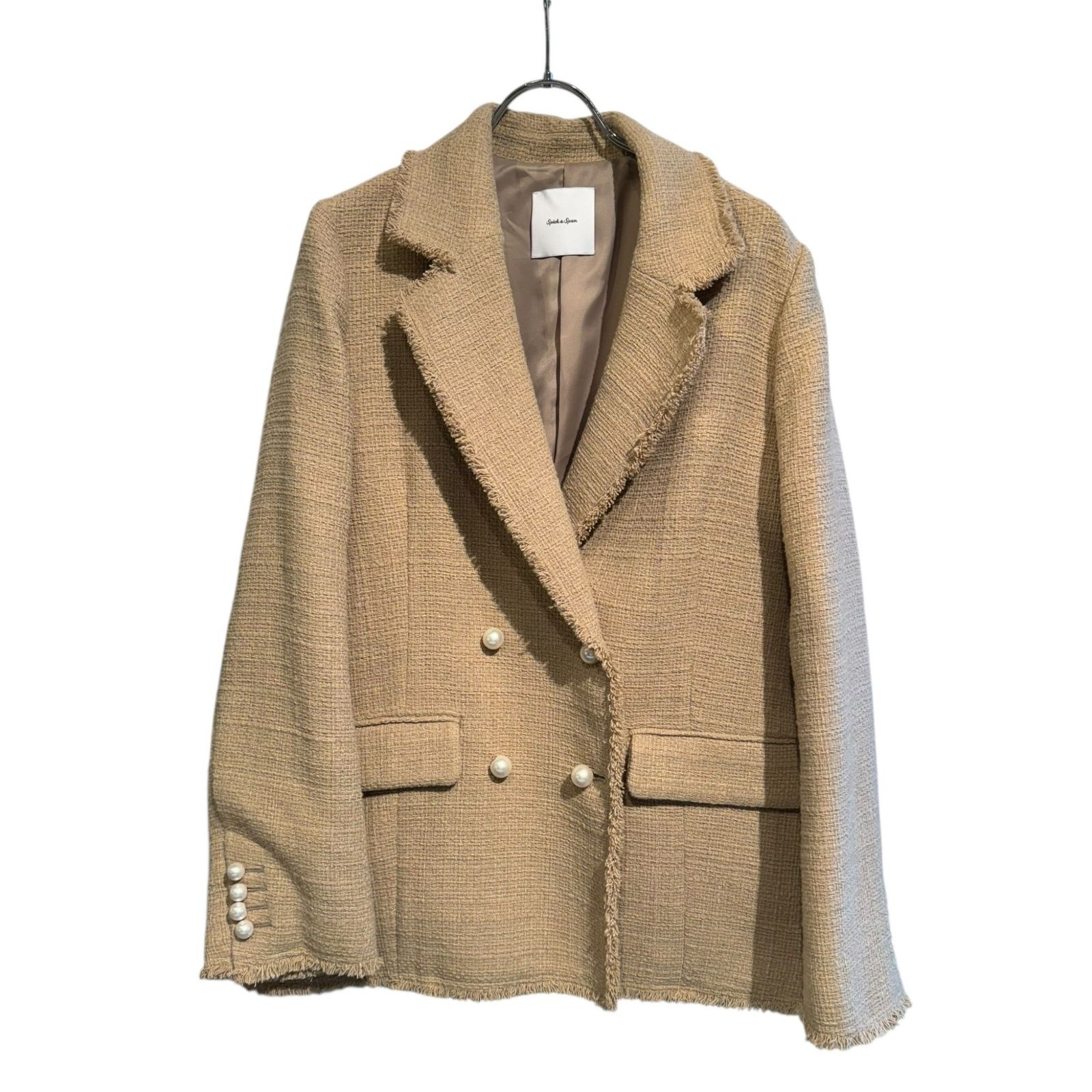 美品✨スピックアンドスパン ドライツイルダブルブレストジャケット ベージュ 38 Spick & Span ベージュダブルブレストジャケットサイズ38（M