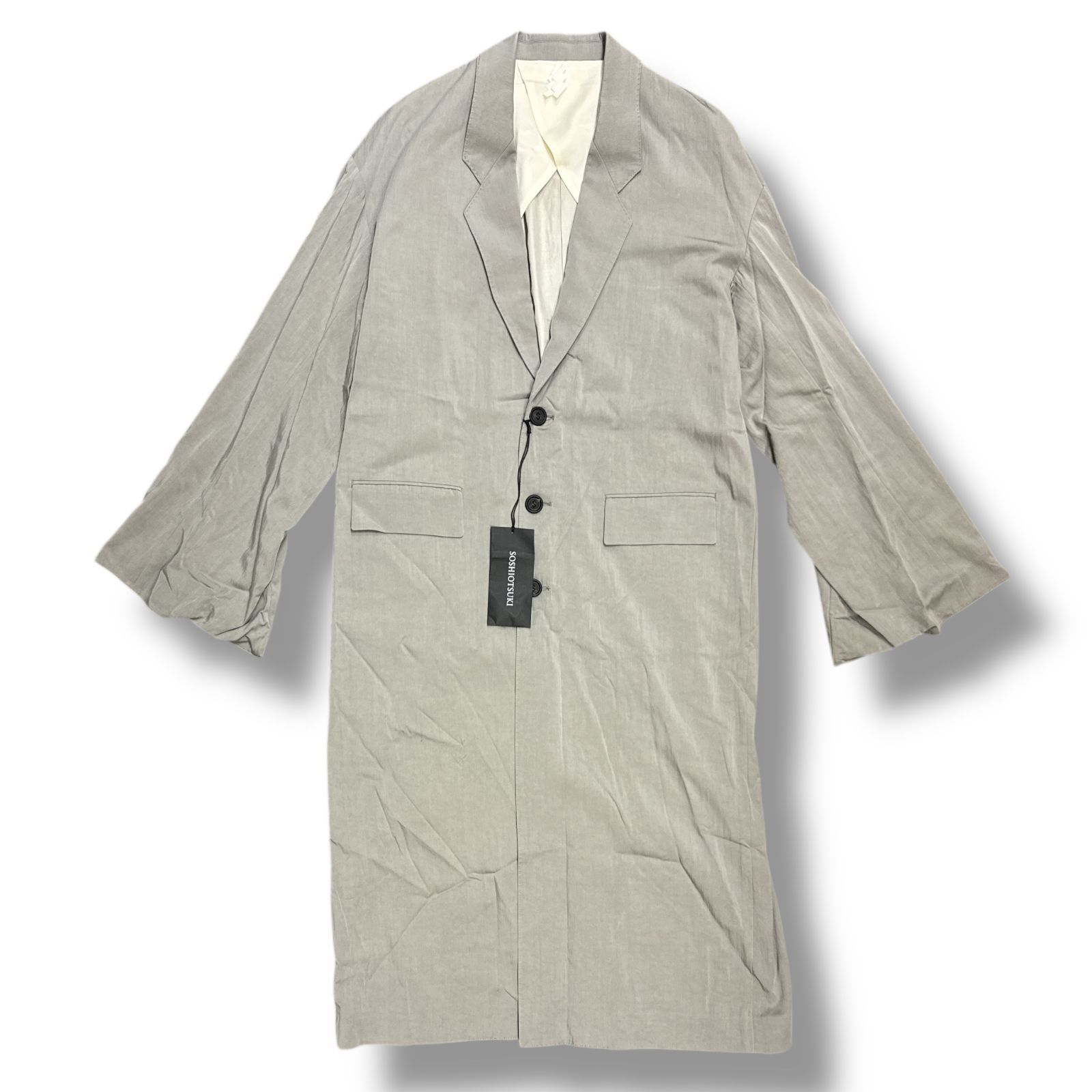 参考上代99000円 ♥品 SOSHIOTSUKI 24AW KIMONO SLEEVE CHESRER COAT キモノスリーブチェスターコート ロングコート ソウシオオツキ S24AW15CT-R グレー 46 94939A3