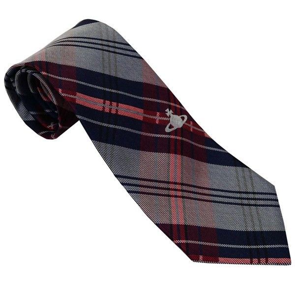 Vivienne Westwood ヴィヴィアン ウェストウッド ネクタイ ネイビーブルー系 タータンチェック柄 イタリー製 シルク100％ AW25 81050004-W0196-K410-NAVY BLUE