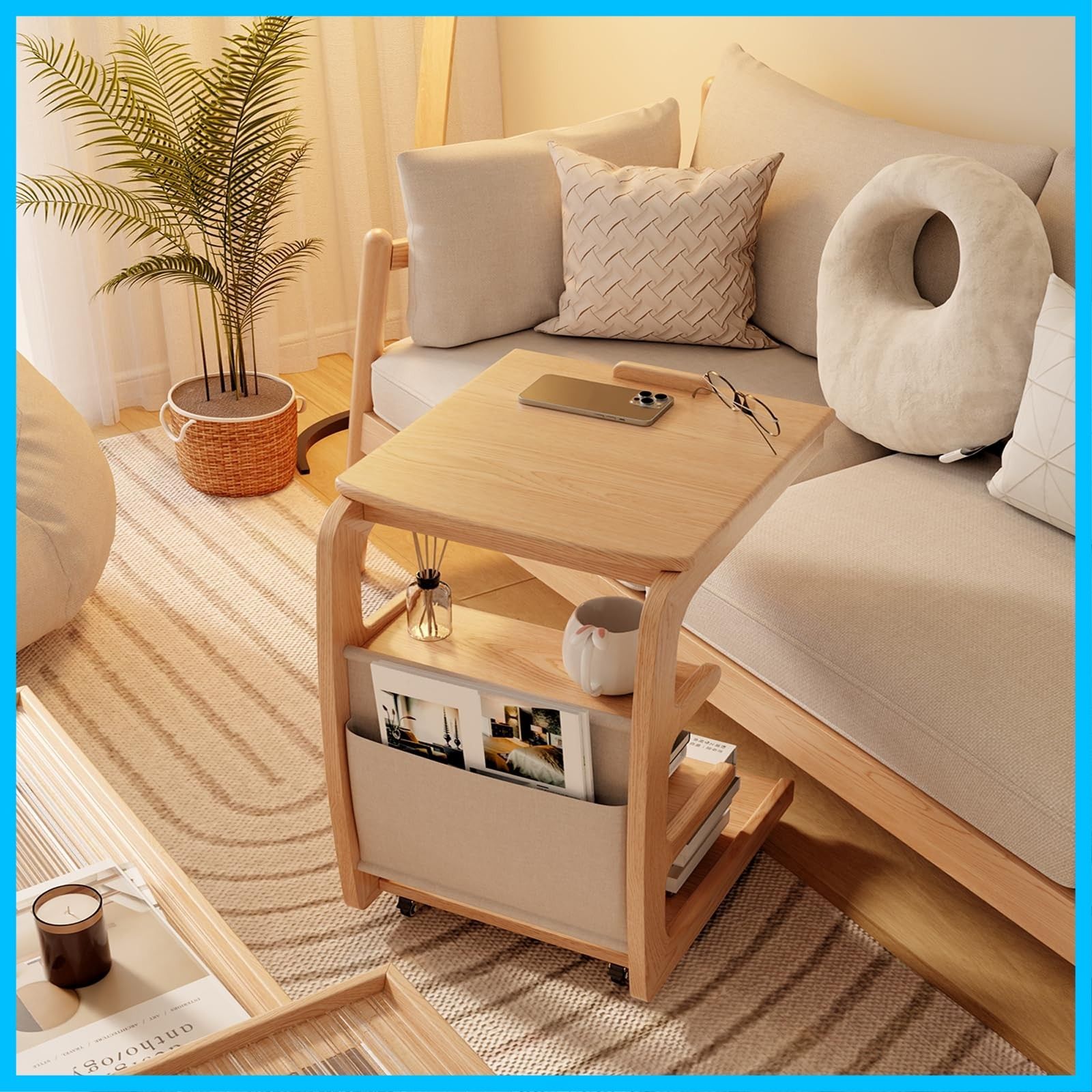 サイドテーブル ベッド横 キャスター付き ソファーテーブル Mangowood