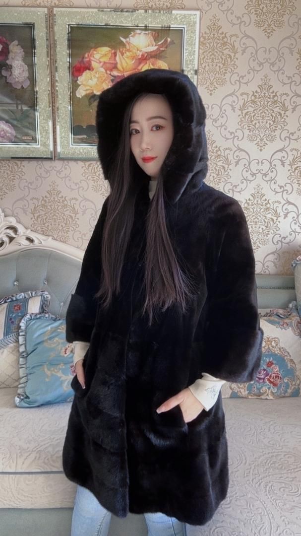 上質シェアードミンクコート黒ミンクファーコート毛皮
