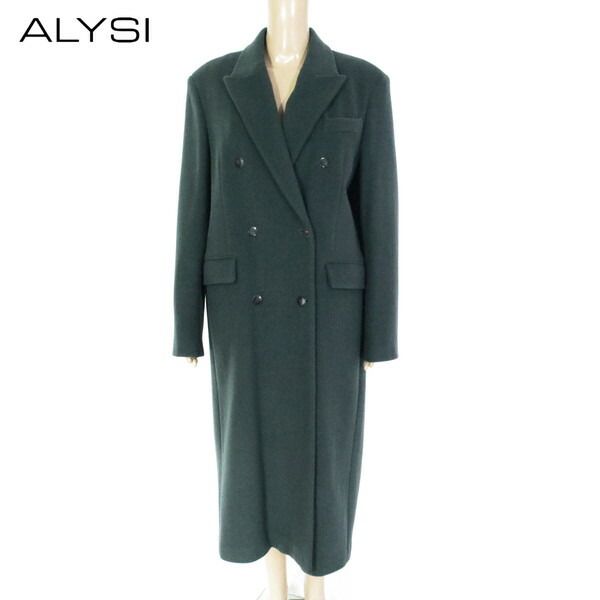 80%OFF アリジ ALYSI コート 42 ECO147 Lサイズ グレーグリーン レディース ロングコート ロングアウター ウールコート イタリア製