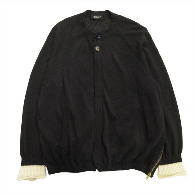 21ss アンダーカバー UNDERCOVER クルーネック ジップアップ カーディガン Crew Neck Zip Cardigan ニット ジャケット ブルゾン セーター 和紙 黒 ブラック メンズ◆４