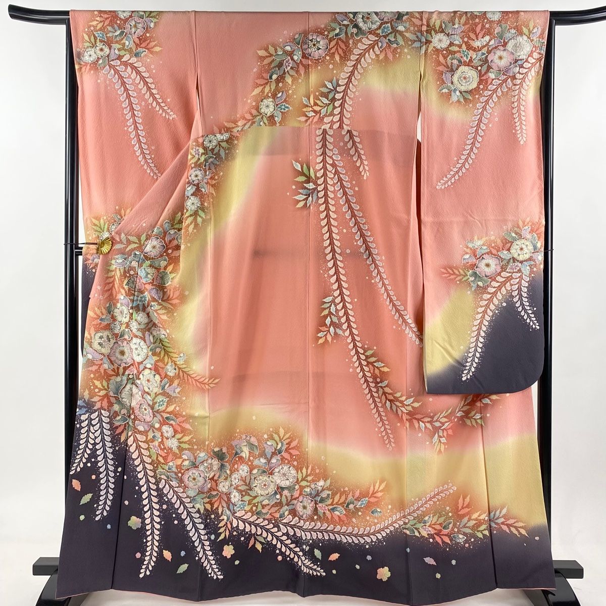 振袖 身丈164.5cm 裄丈65cm M 袷 翠山工房 やまと 落款 辻が花 染め分け サーモンピンク 正絹