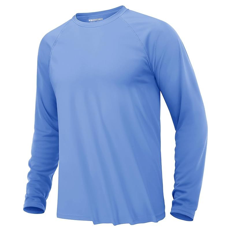 [KEFITEVD] 長袖tシャツ メンズ 速乾 UVカット ロングスリーブ スポーツ 速乾シャツ ストレッチ ランニング ラッシュガード ドライ 釣り 大きいサイズ 夏 ライトブルー S