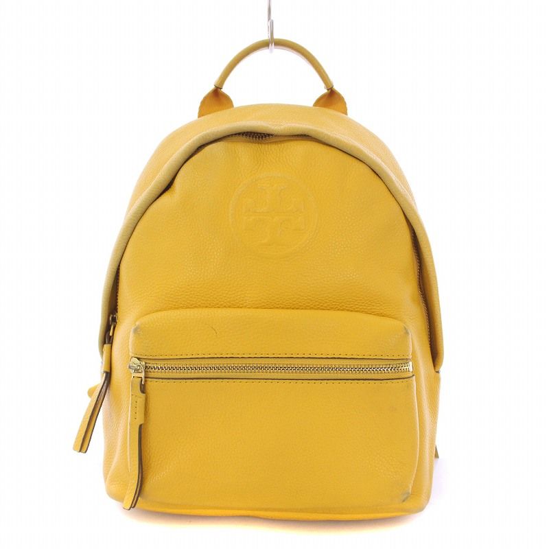 トリーバーチ TORY BURCH PERRY BOMBE SMALL BACKPACK ペリーボンブスモールバックパック リュックサック デイパック  ロゴ レザー 黄色 イエロー /BB