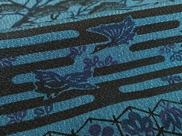 平和屋着物○上質な小紋 本藍 型絵染 横段花鳥文