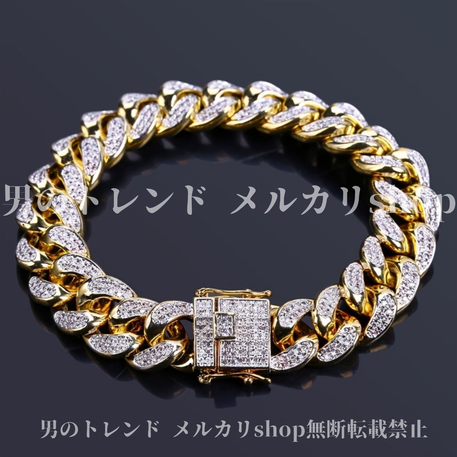 ブレスレット マイクロセット 合成ジルコニア マイアミ キューバン 