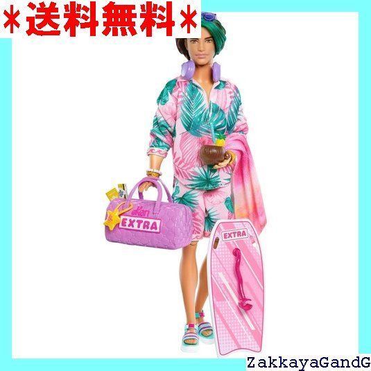 Barbie Extra Fly Ken Doll with Beach-Themed Travel Clothes u0026 Accessories Tropical Outfit with Boogie Board u0026 Duffel Bag 397