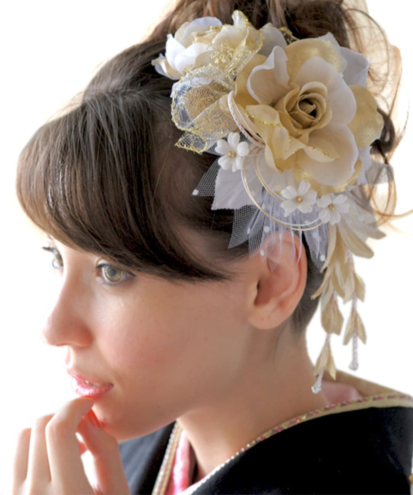 チュールレース 薔薇 ラメ 花 ブラ 2点セット 卒業式 卒業式 袴 成人式 浴衣 髪飾り 夏着物 ソウビエン 和装 SOUBIEN