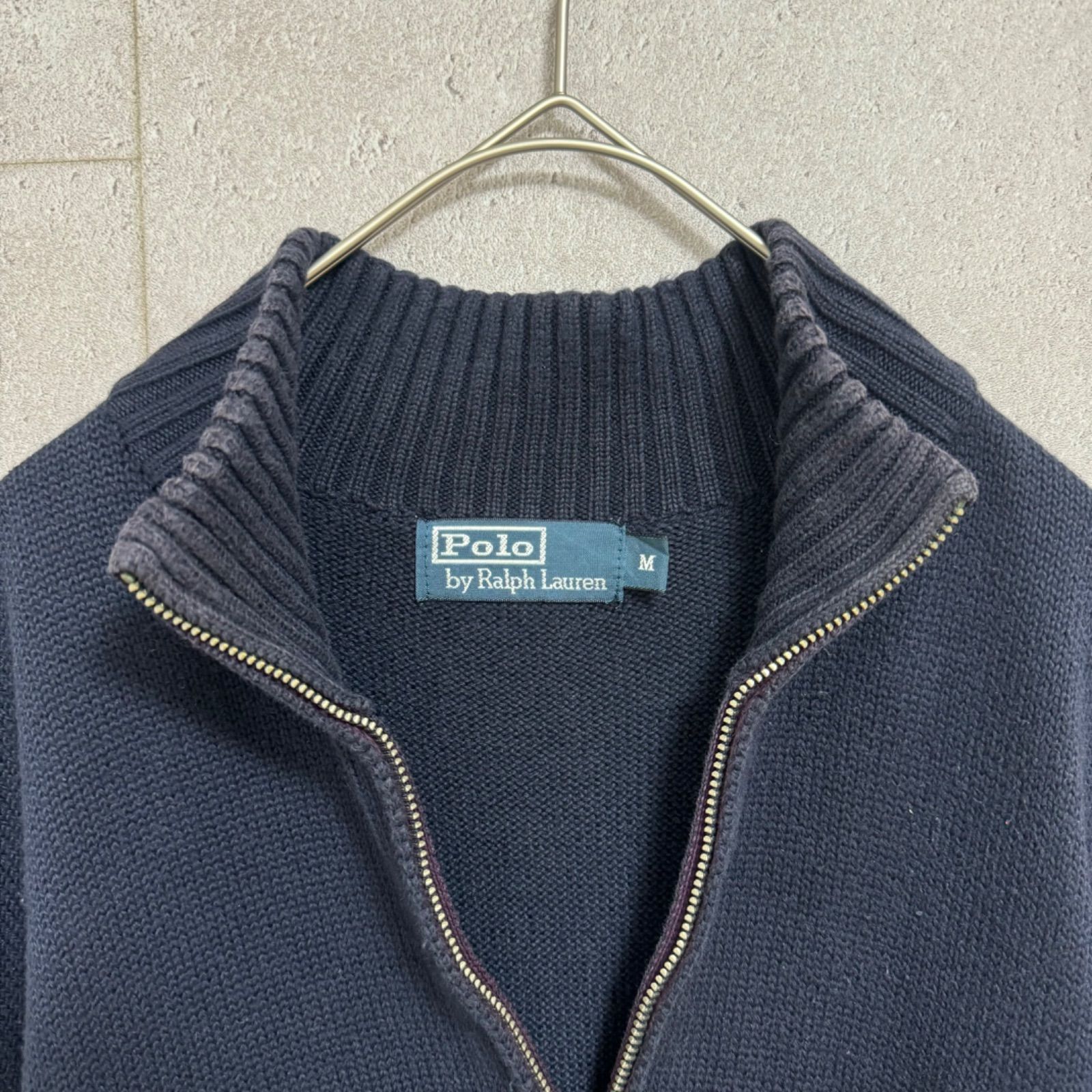 vintage Polo by RALPH LAUREN ハーフジップニット ネイビー ワンポイント 刺繍ロゴ M(大きめ)古着 アメカジ ポロラルフローレン  ゆるだぼ コットンニット - メルカリ