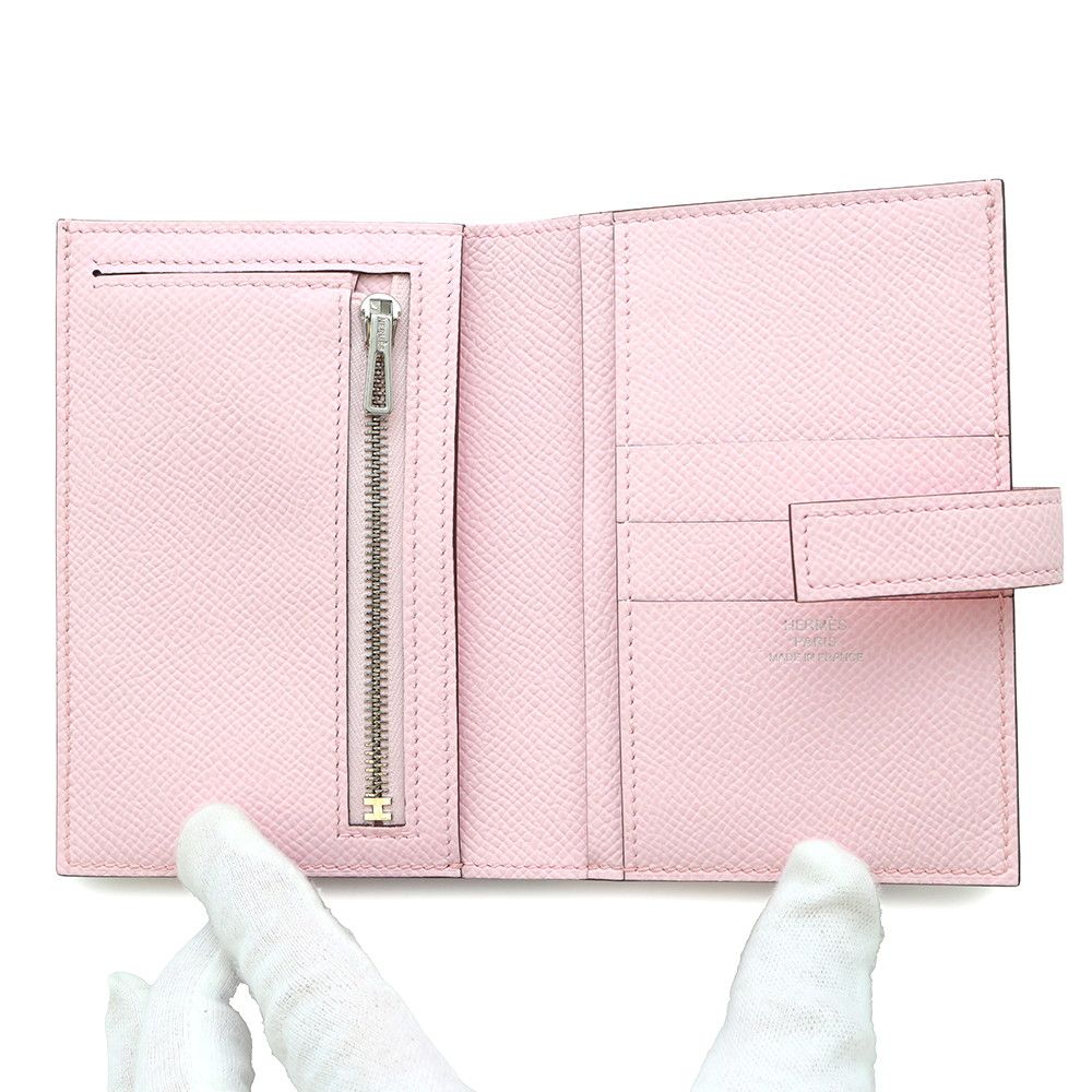 エルメス 二つ折り財布 Hパッサン コンパクト ローズダーリン/シルバー  