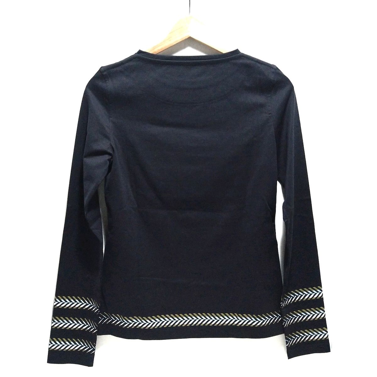 HERMES エルメス 長袖Tシャツ サイズ36 S レディース - 黒×カーキ×マルチ クルーネック