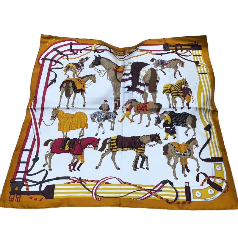 エルメス HERMES カレ90 RONDS DE MARCHE ブラウン シルク レディース スカーフ