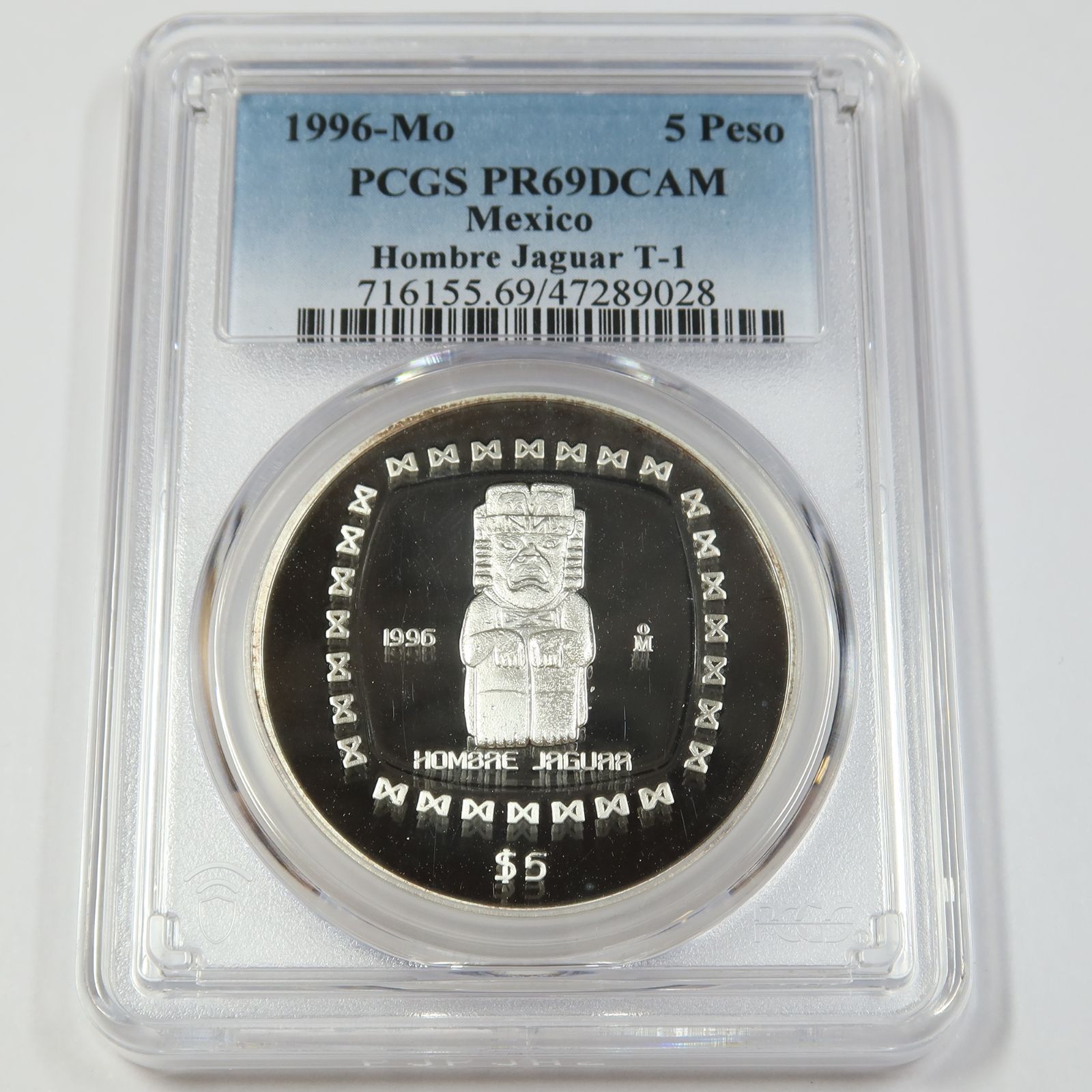 1996 Mo PCGS PR69 DCAM - MEXICO - HOMBRE JAGUAR - 1 oz Silver 5 Peso