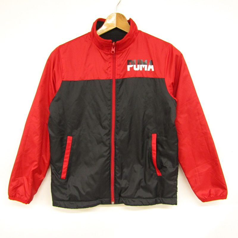 プーマ ナイロンジャケット ジャンパー アウター キッズ 男の子用 150サイズ ブラック×レッド PUMA 【中古】