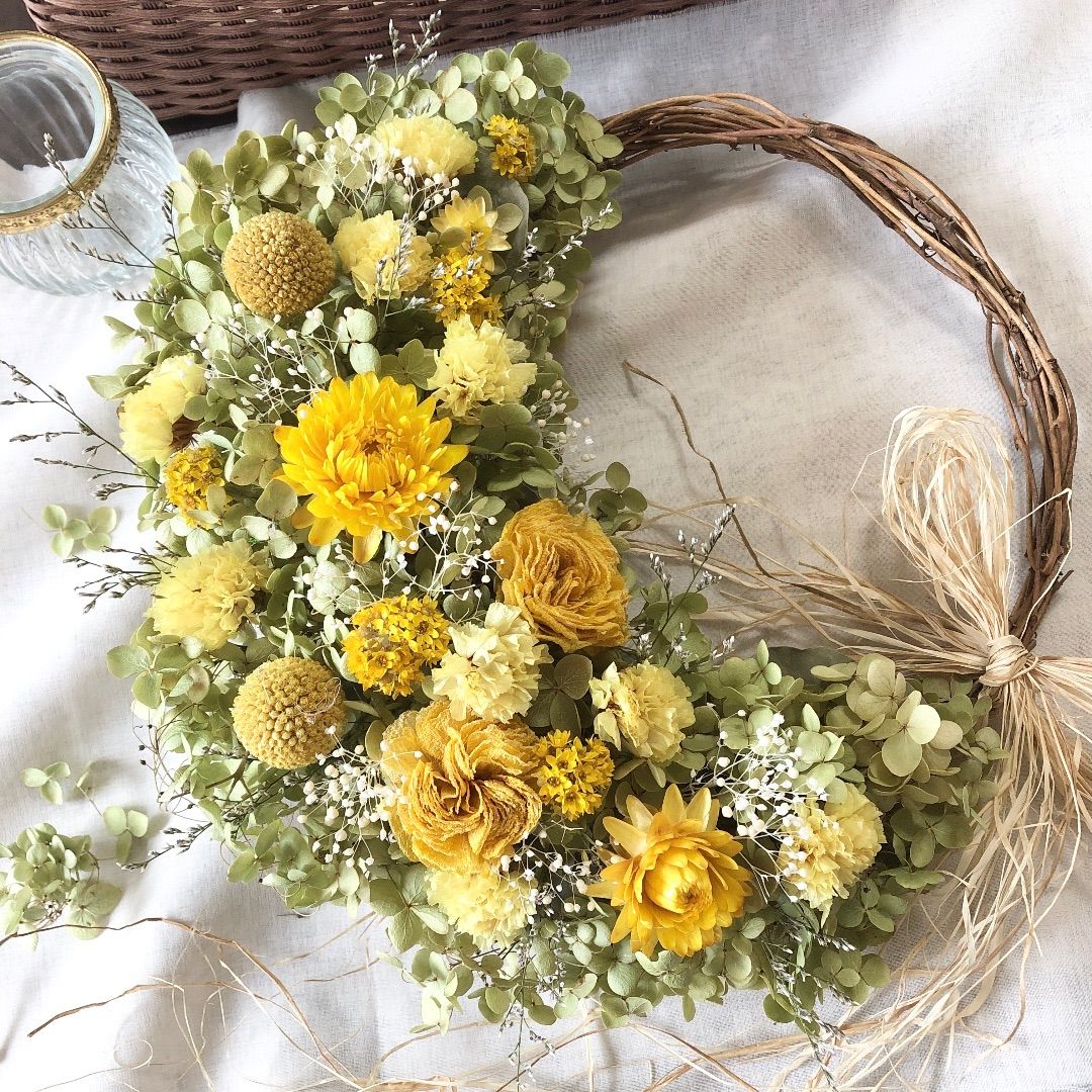 Natural＊アナベル紫陽花のイエローリース♡ドライフラワーリース