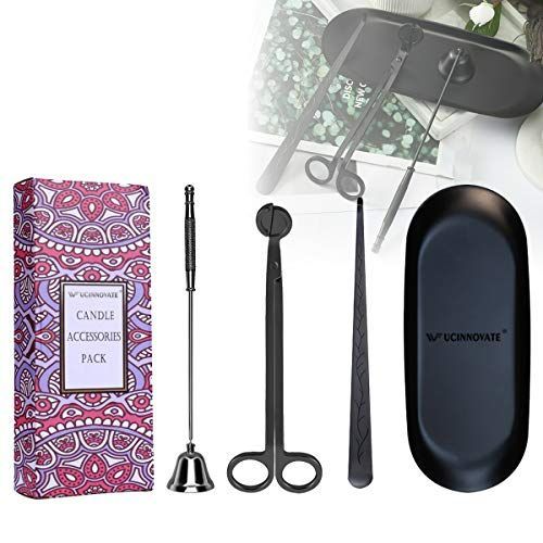 UCIN 4 in 1 キャンドルアクセサリーセット キャンドル芯トリマー キャンドルカッター キャンドルスナッファー キャンドル芯ディッパー ストレージトレイプレート キャンドル愛好家 バレンタ