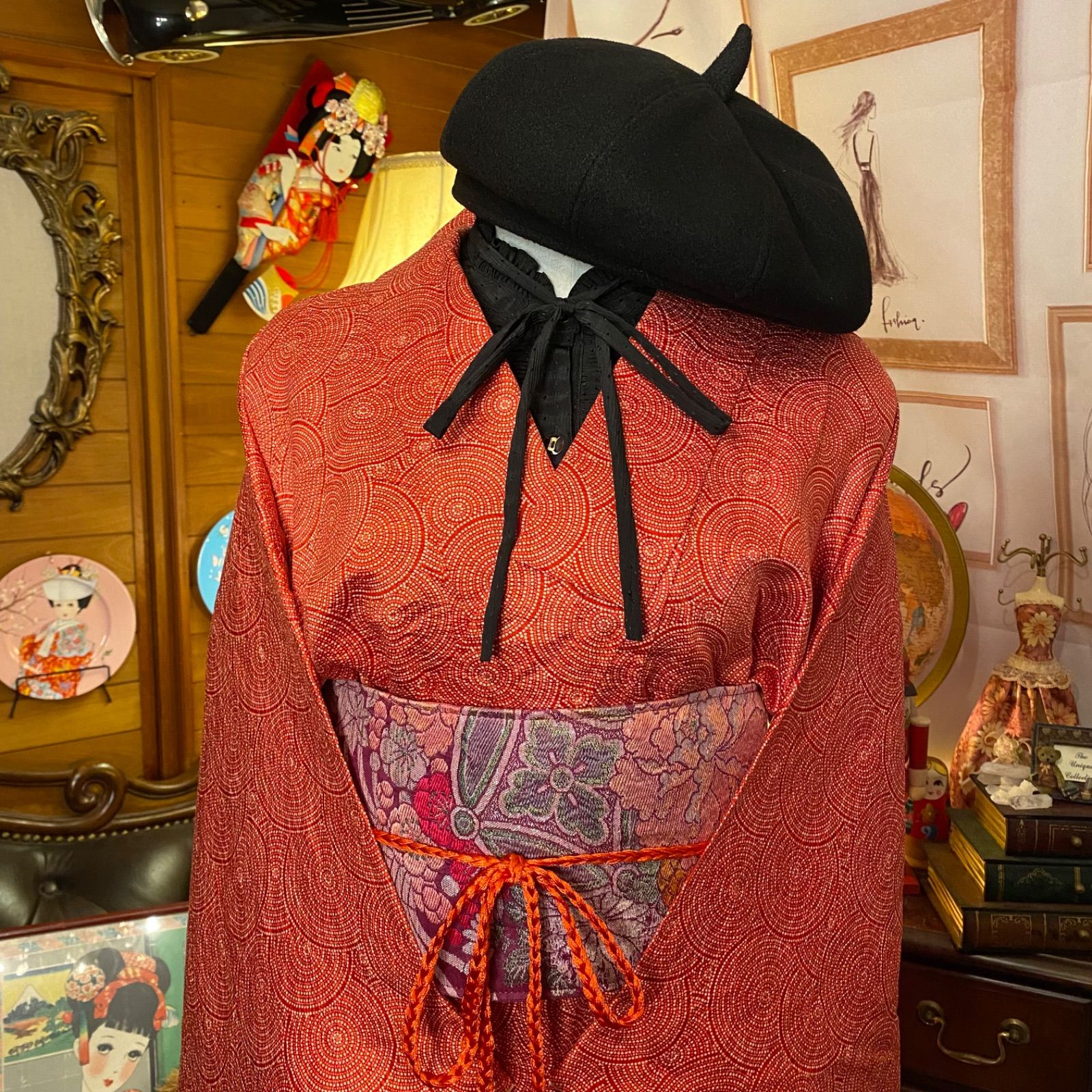 レトロモダン小紋 着物/帯