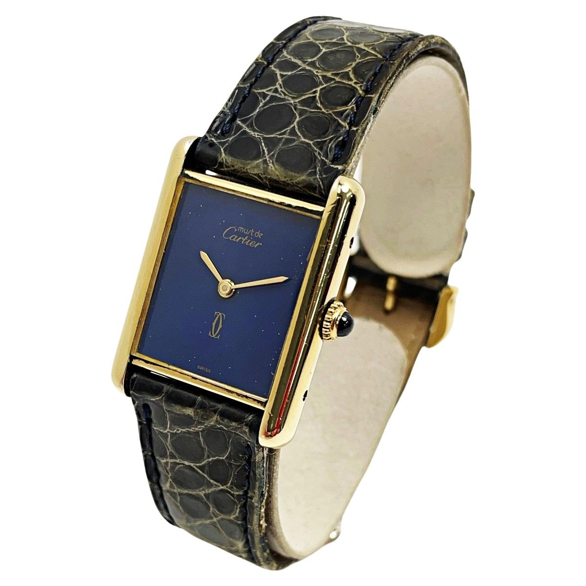 Cartier カルティエ マストタンク ヴェルメイユ SV925+G20M ネイビーブルー 手巻き レザー メンズ 腕時計 ケース有 - メルカリ