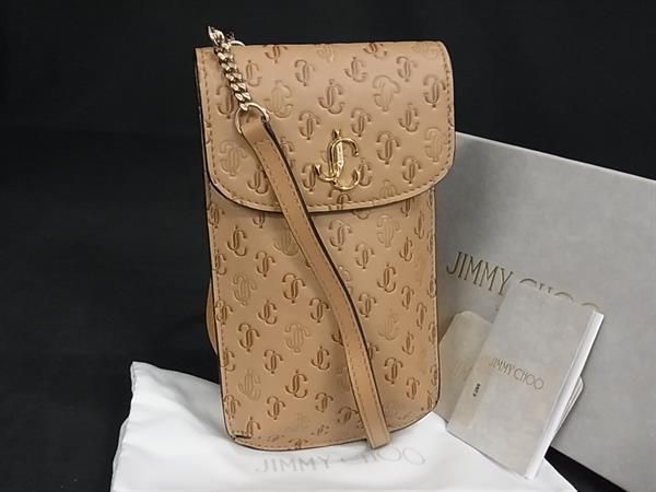 □美品□ JIMMY CHOO ジミーチュウ レザー 総柄 スマホケース  