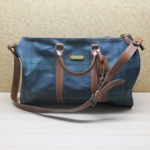 ヴィンテージ POLO RALPH LAUREN ラルフローレン ボストンバッグ チェックレザー ブラシ付き 2WAY グリーン系