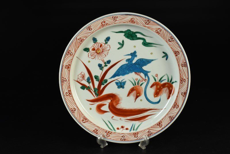 七代加藤幸兵衛　呉須赤絵花鳥文大皿　共箱 蔵A2603d】七代幸兵衛 呉須赤絵花鳥文 大皿 飾皿 共箱 七代