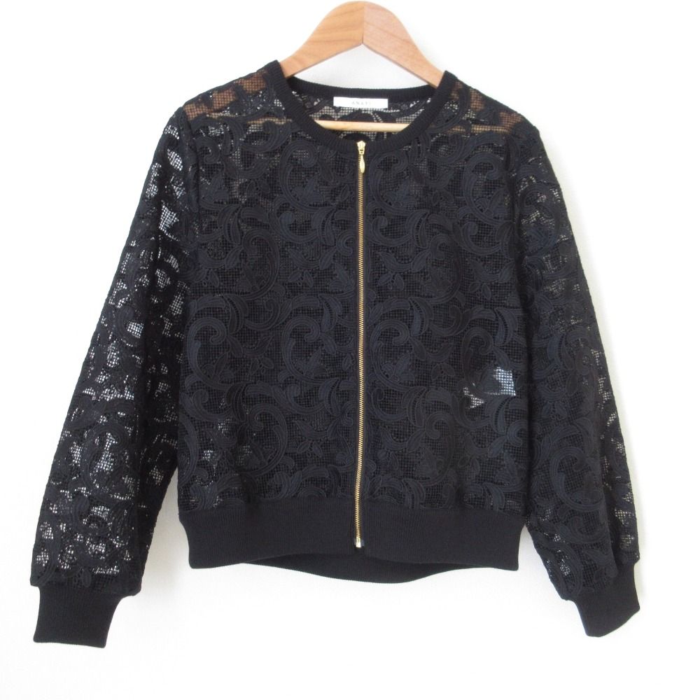 極美品◆アナイ 24ss レースブルゾン カーディガン ジャケット 38 美品 24SS ANAYI アナイ 総レース ノーカラージャケット ブルゾン 38