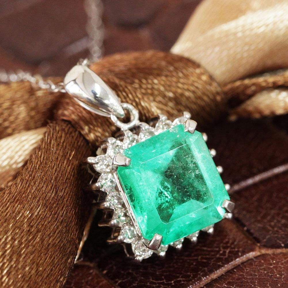 コロンビア産 2ct エメラルド ダイヤモンド プラチナ 取り巻き
