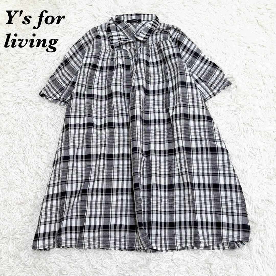 Y s for living ビッグシャツ ワンピース 白黒チェック 綿麻
