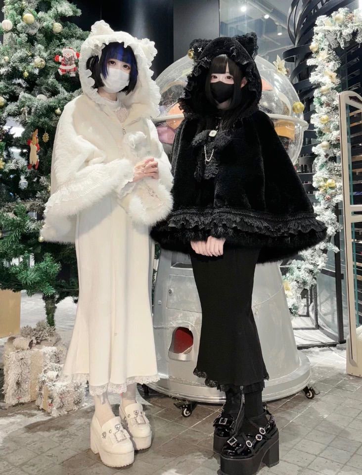 高品質 地雷系 猫耳ファーケープコート 量産型 サブカル 天使界隈