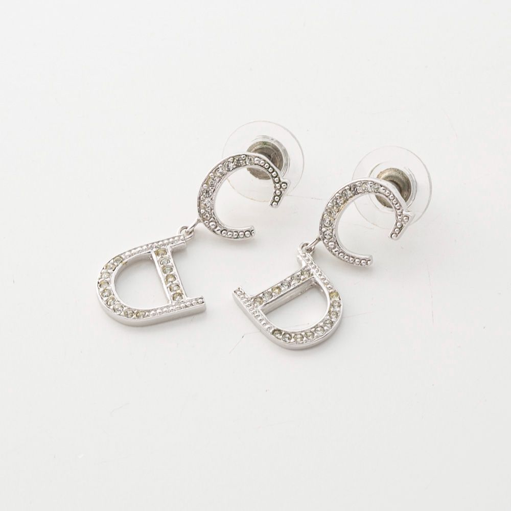 Christian Dior ディオール CDロゴ ストーン シルバー ピアス ディオール DIOR CDロゴ ラインストーン付き ピアス シルバー