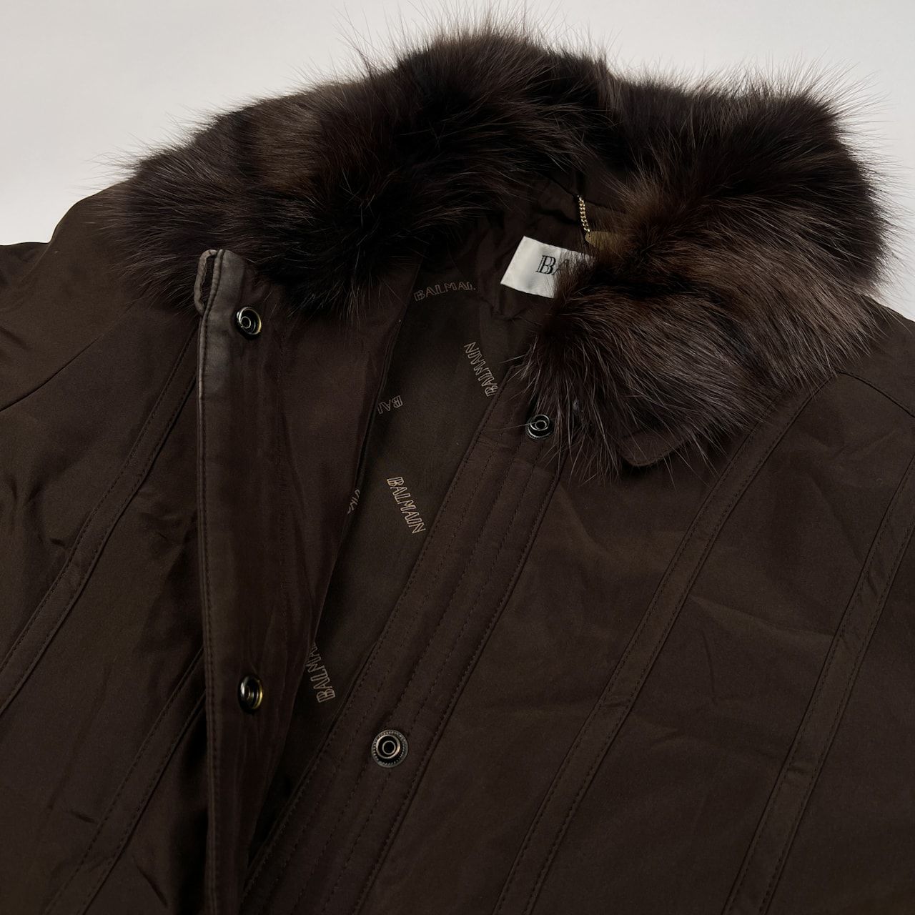 BALMAIN バルマン シルク100％ 毛皮ファー ダウン ジャケット コート