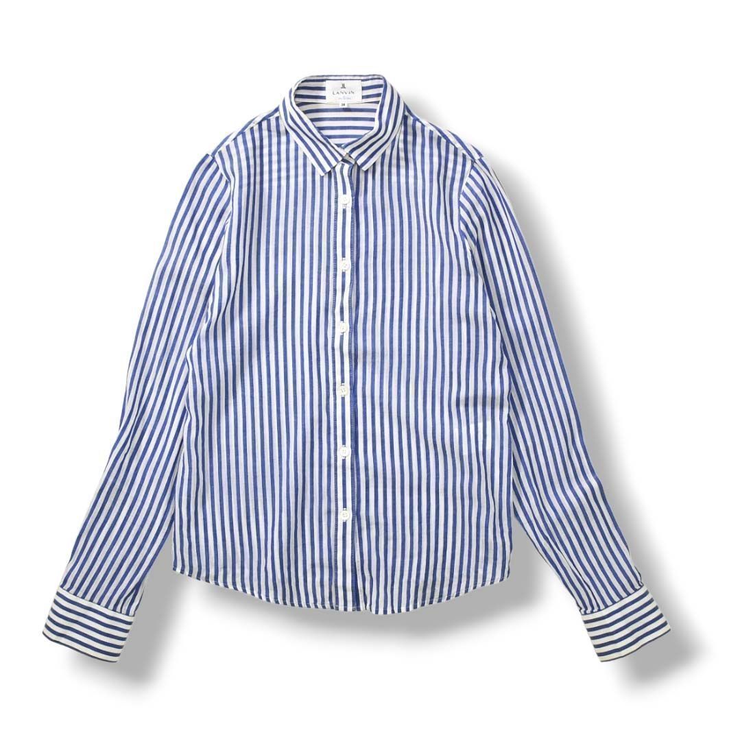 こんです【新品タグ付き】LANVIN SPORT 長袖ストライプシャツ 日本製 ランバン オンブルー LANVIN en Bleu ストライプ 長袖