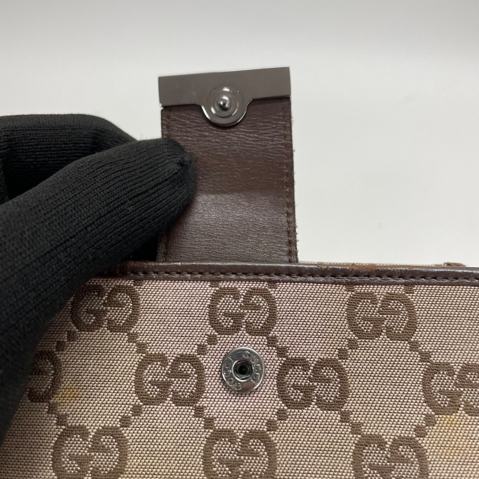 2193 GUCCI グッチ 折り財布 キャンバス GG ブラウン Wホック