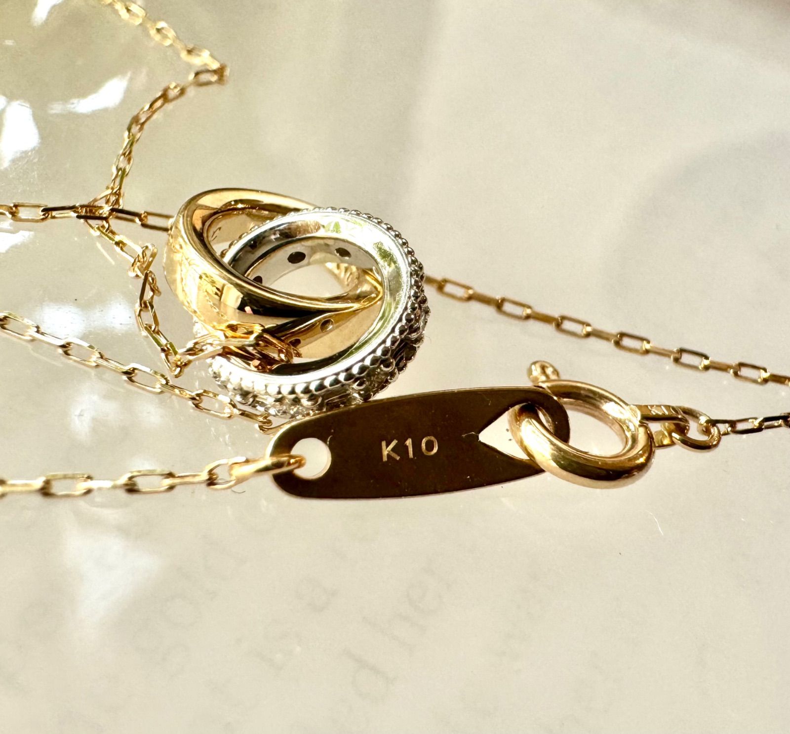 4°C◇K10YG/WG*2wayダイヤモンドダブルサークルネックレスヨンドシー 