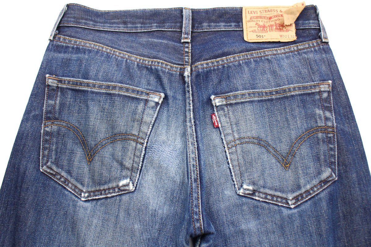 00s トルコ製 Levi'sリーバイス 501 ダメージ デニムパンツ ヒゲ w32