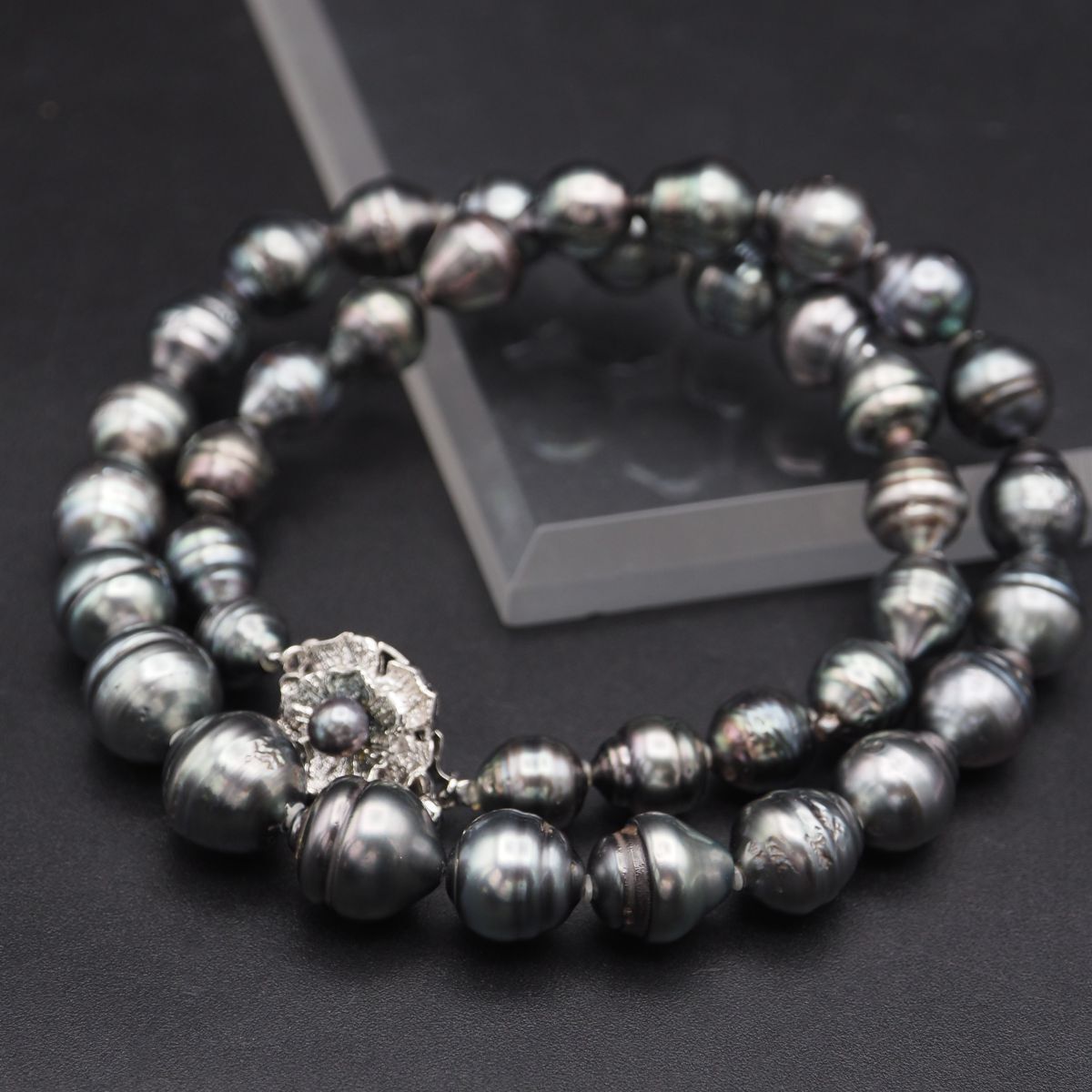 K863 バロックパール 真珠 SILVER刻印 ネックレス グレー系