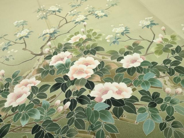 平和屋本店□極上 十日町友禅作家 阿部佳雪 訪問着 草花文 暈し染め 榛