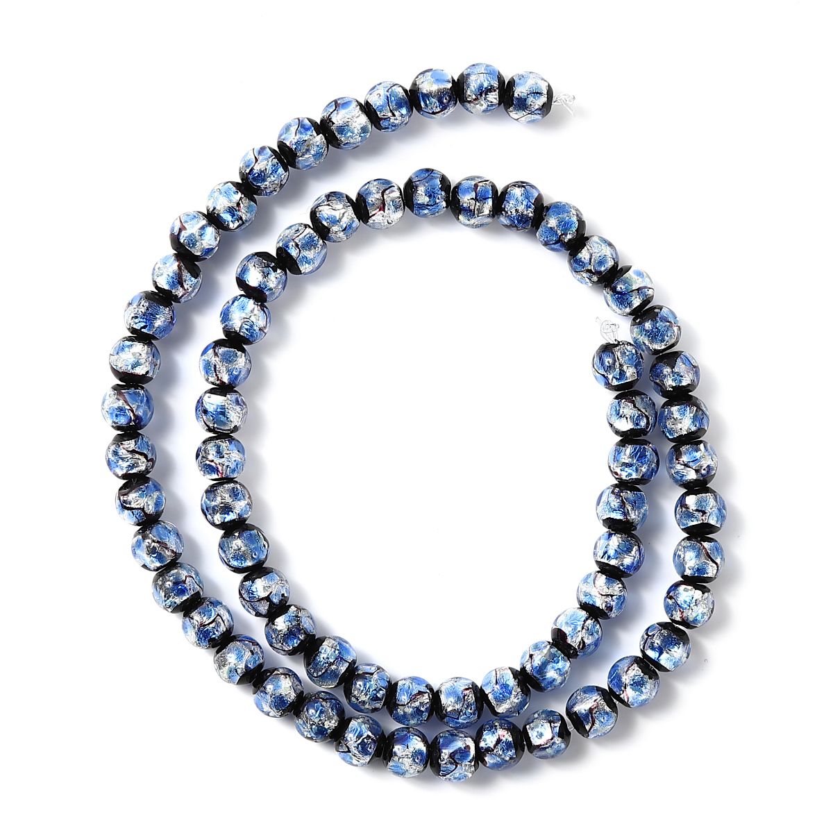 Sea drop 光る ホタルガラス ブルーホワイト 6mm 一連 68玉 40cmビーズ 蓄光 青色 とんぼ玉 [118tt-06]