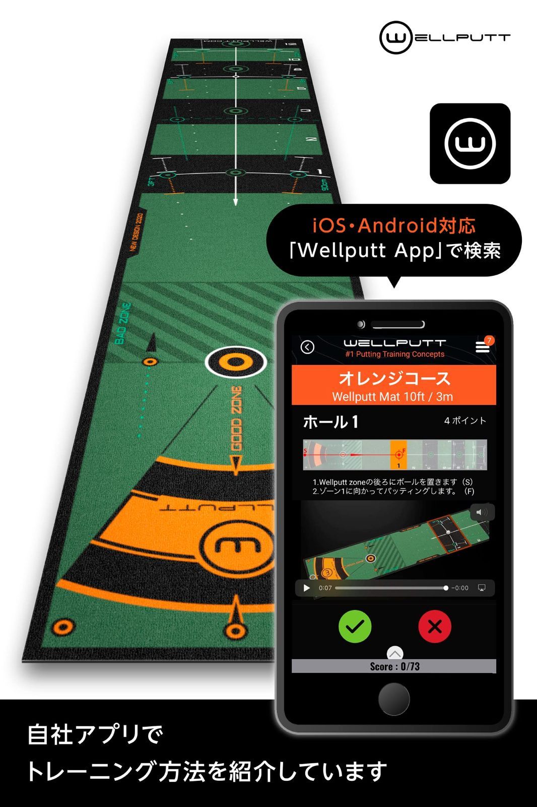 人気商品】WELLPUTT ウェルパット マット 2M 3M 4Mゴルフパターマット