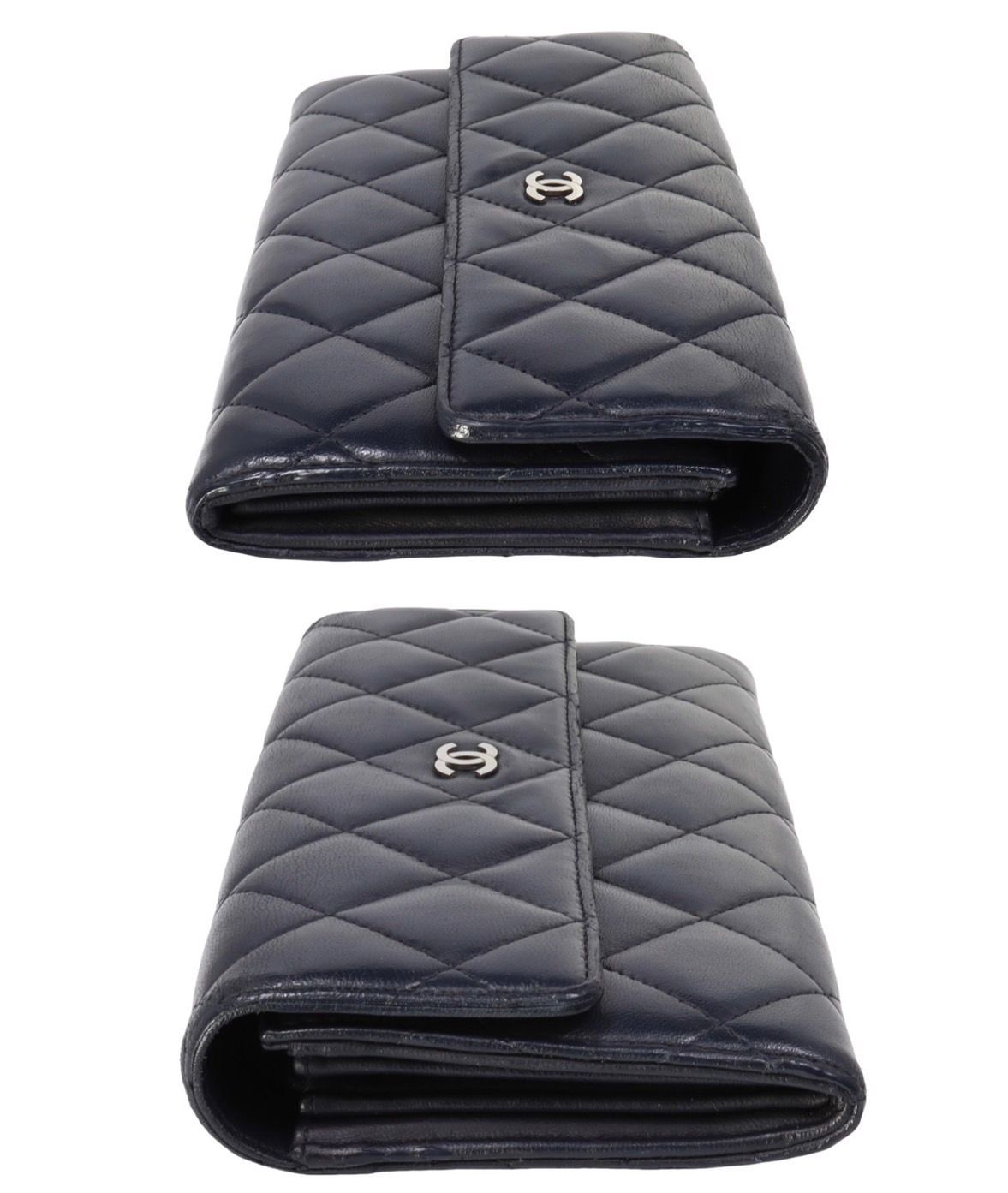 シャネル フラップ長財布 ラムスキン ネイビー/シルバー CHANEL シャネル マトラッセ フラップ ロングウォレット 長財布