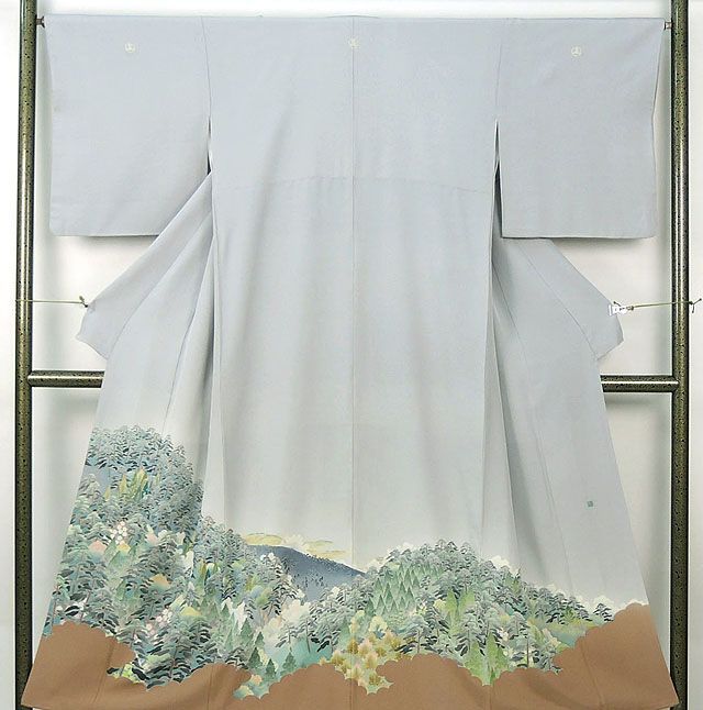 色留袖 正絹 加賀友禅 上坊寺正良作 色留袖 三つ紋 リサイクル f463