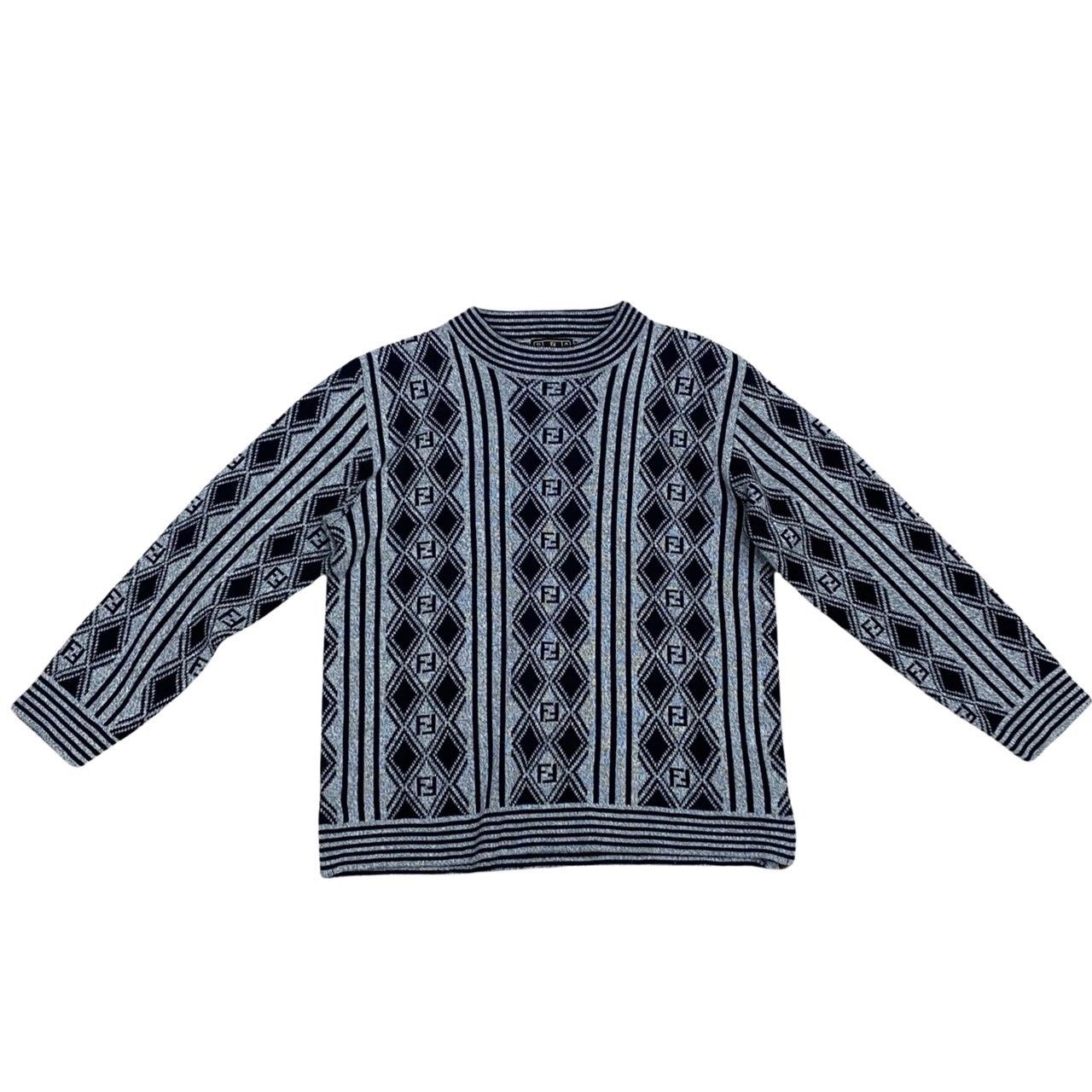 極 美品 希少 フェンディ FF ロゴ 総柄 ニット セーター グレー.